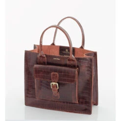 LANA CROC BROWN -Grafea Sales Store LANA CROC BROWN SIDE leather tote