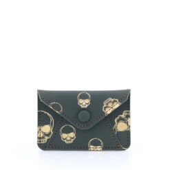 CARD WALLET DARK GREEN GOLD SKULLS