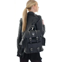 HARI II MORTICIA -Grafea Sales Store hari ii morticia black leather backpack with spikes lifestyle