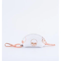 KEYRING PURSE WHITE ROSE GOLD SKULLS