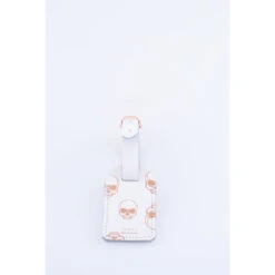 LEATHER LUGGAGE TAG WHITE ROSE GOLD SKULLS