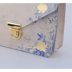 SMALL CROSSBODY BLUE GOLD -Grafea Sales Store small crossbody blue gold closeup